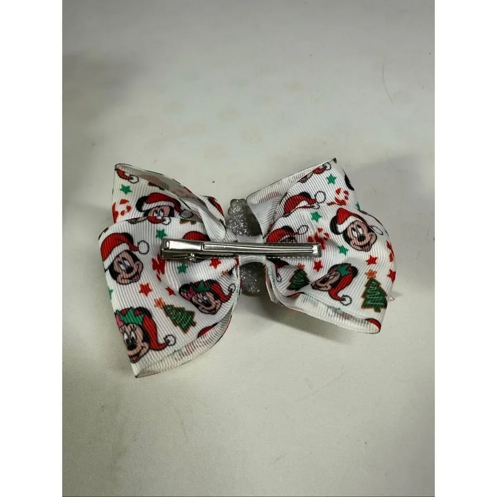 Rare Disney Minnie & Mickie Mouse Christmas Hair Bow Barrette Claire’s